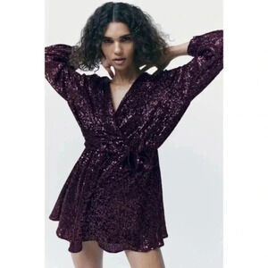 Zara purple floral sequin jumpsuit Medium 9152/873